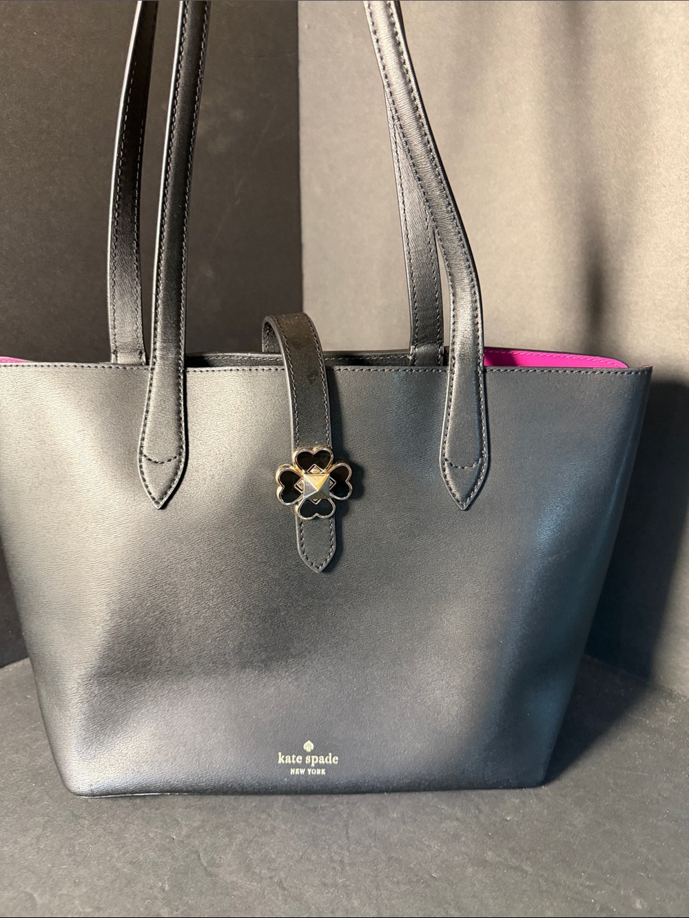 kate spade Black Leather Tote with Pink Interior Trim
